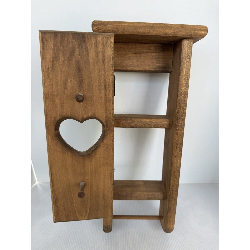 Wooden Display Wall 3 Shelf Cut Out Hearts Door Towel Bar Pegs Grandma Core VTG